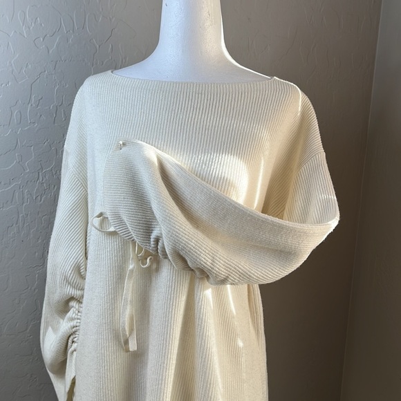 Cable Stitch ivory white boat neck sweater ruched sleeves soft cozy size small - Picture 4 of 9